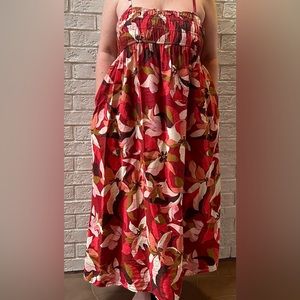 Cute, easy summer dress.  Coral, pink, ecru colour fabric.